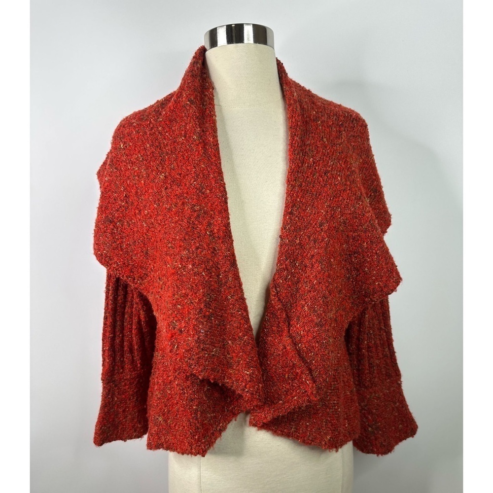 Curio Wool Acrylic Blend Ruffle V-Neck Open Front Jacket